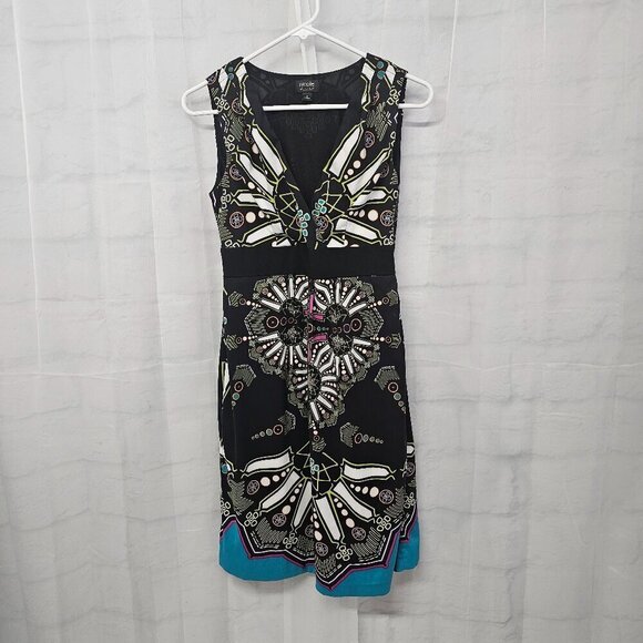 Nicole Miller Black Blue Sleeveless Dress Boho Retro Art Deco Retro 4 - Picture 8 of 11